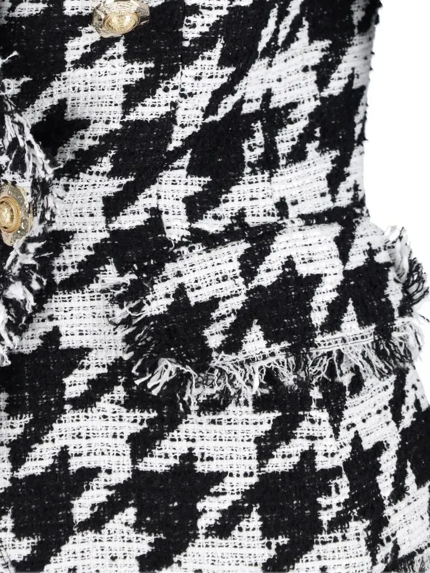 Balmain - Double-Breasted Houndstooth Blazer With Frayed Des - Größe 36 - schwarz – Bild 3