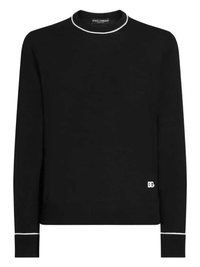 Dolce&Gabbana - Crew Neck Black Wool Sweater - Größe 52 - schwarz Dolce&Gabbana - Crew Neck Black Wool Sweater - Größe 52 - schwarz