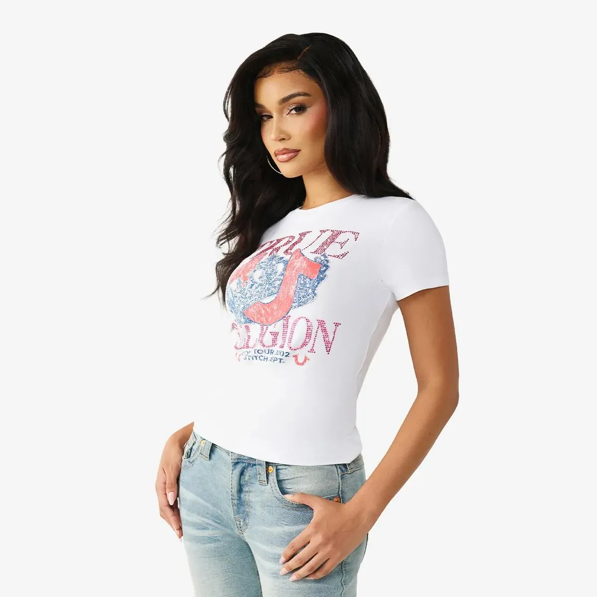 True Religion - T-Shirt CRYSTAL - Größe L - weiß – Bild 4