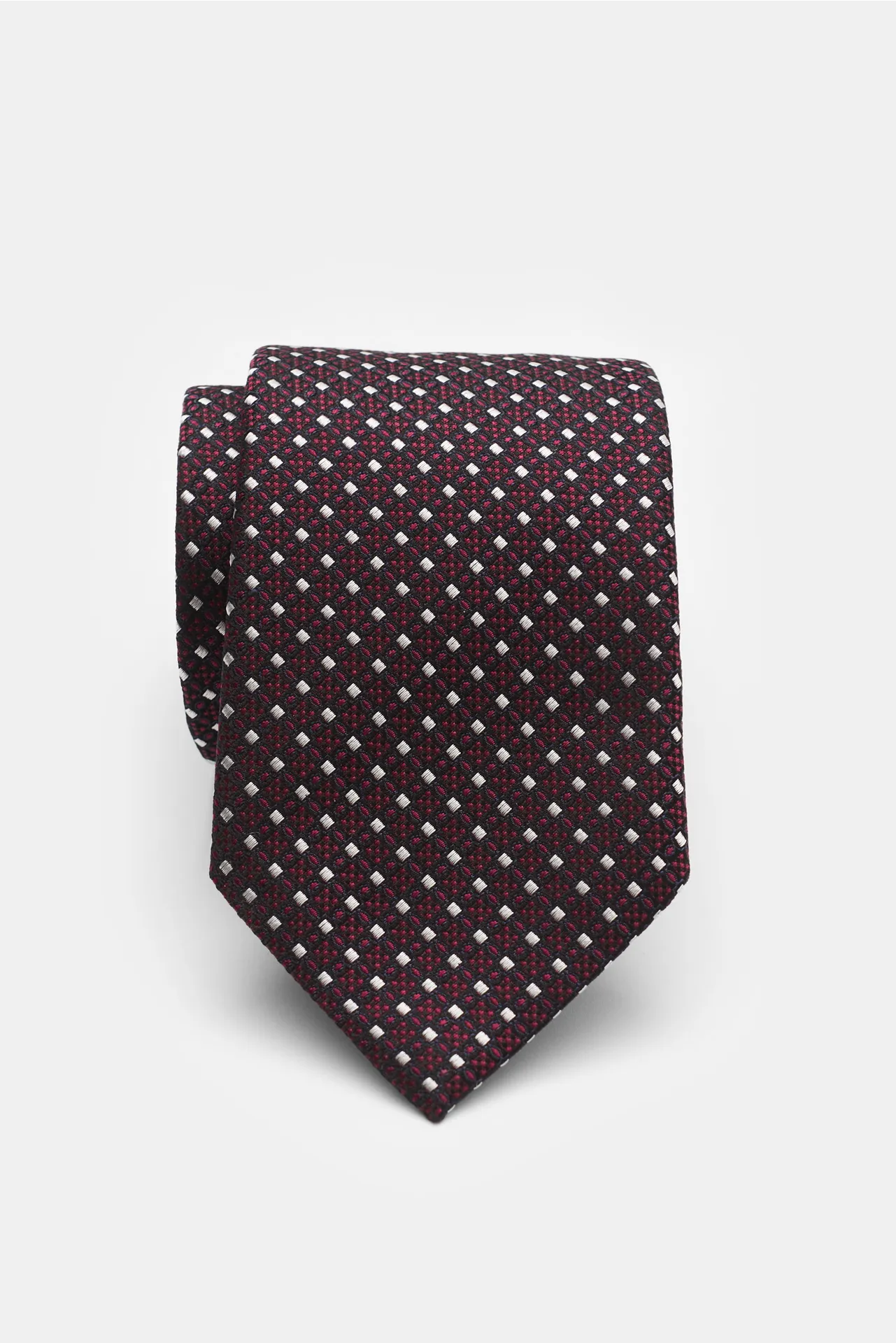 Zegna - Herren - Seidenkrawatte schwarz/dunkelrot/offwhite gemustert – Bild 2