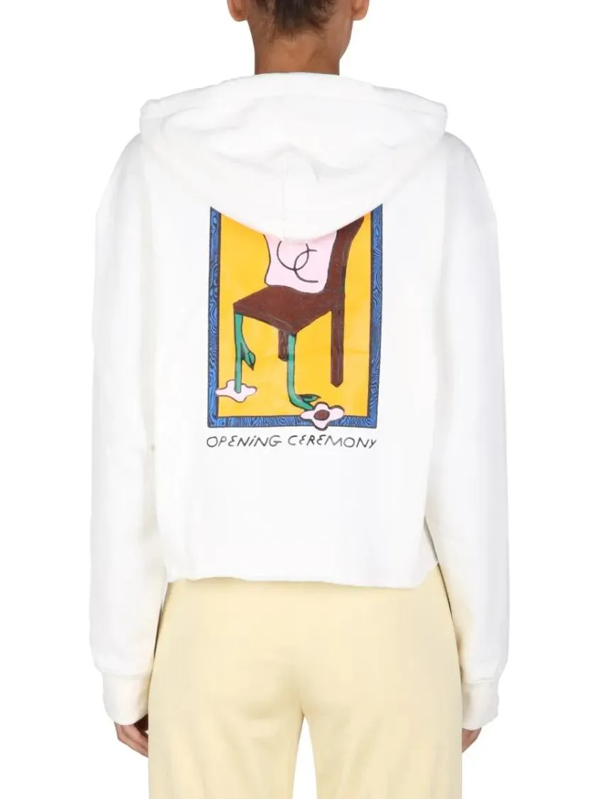 Opening Ceremony - Cropped Hoodie With Artistic Graphics - Größe L - weiß – Bild 3