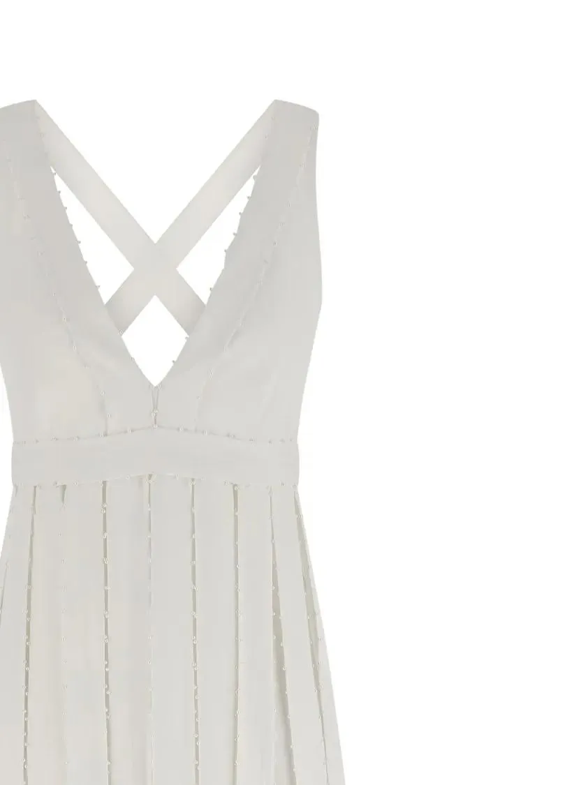 GIOVANNI BEDIN - Long Silk Blend Dress With Mini Pearls - Größe 38 - weiß – Bild 3
