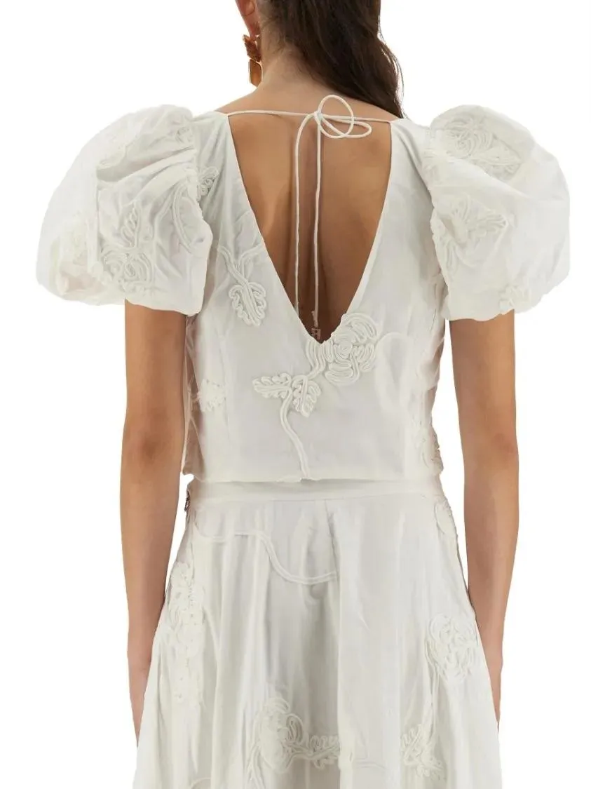 Rotate - Cotton Top With Puff Sleeves - Größe 36 - weiß – Bild 3