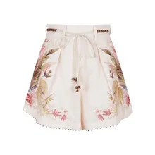 Zimmermann - Tailored Linen Bermudas With Floral Embroidery - Größe 1 - beige Zimmermann - Tailored Linen Bermudas With Floral Embroidery - Größe 1 - beige