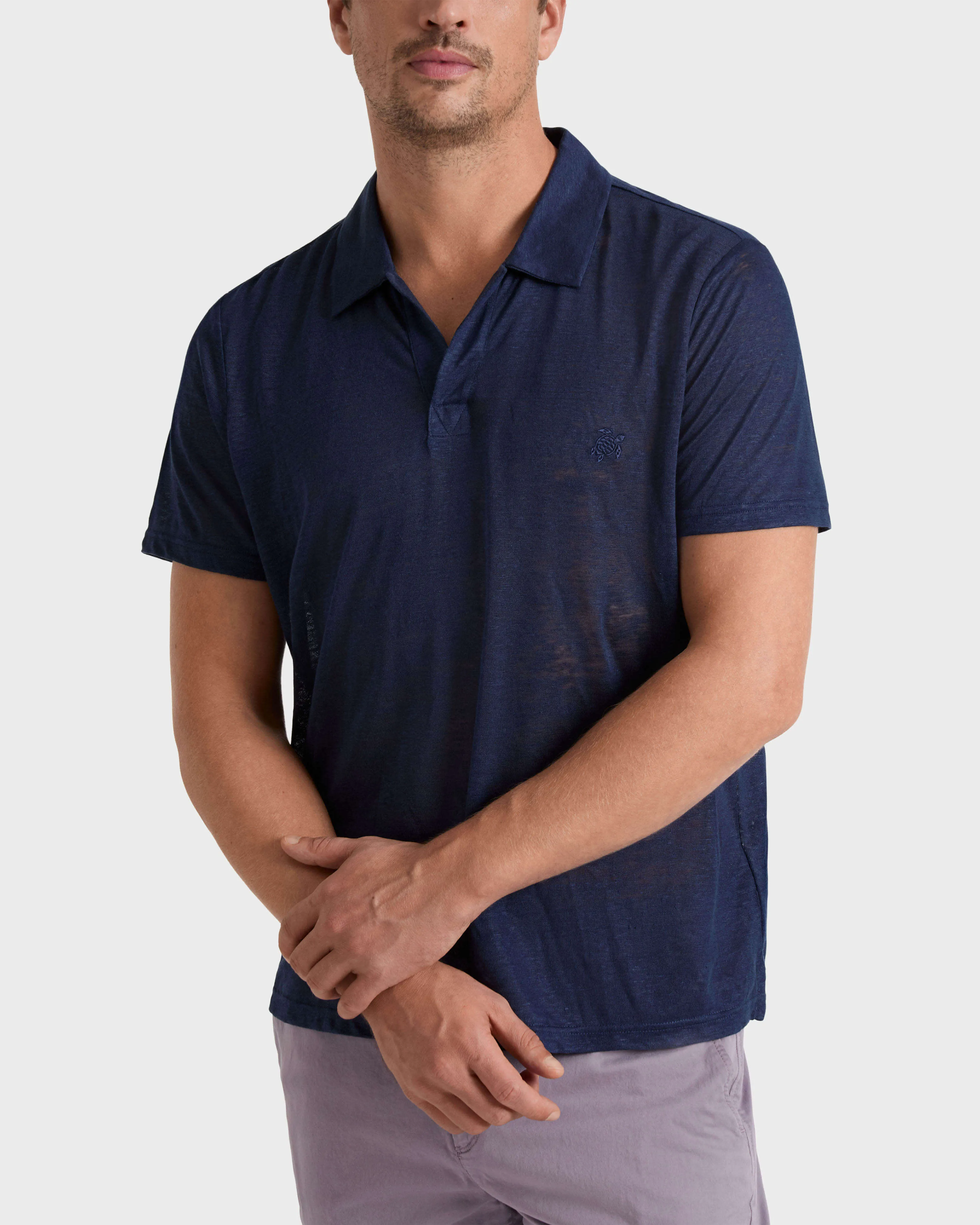 Vilebrequin - Einfarbiges Polohemd Aus Leinenjersey Für Herren - Polohemd - Pyramid - Blau - Größe M – Bild 3