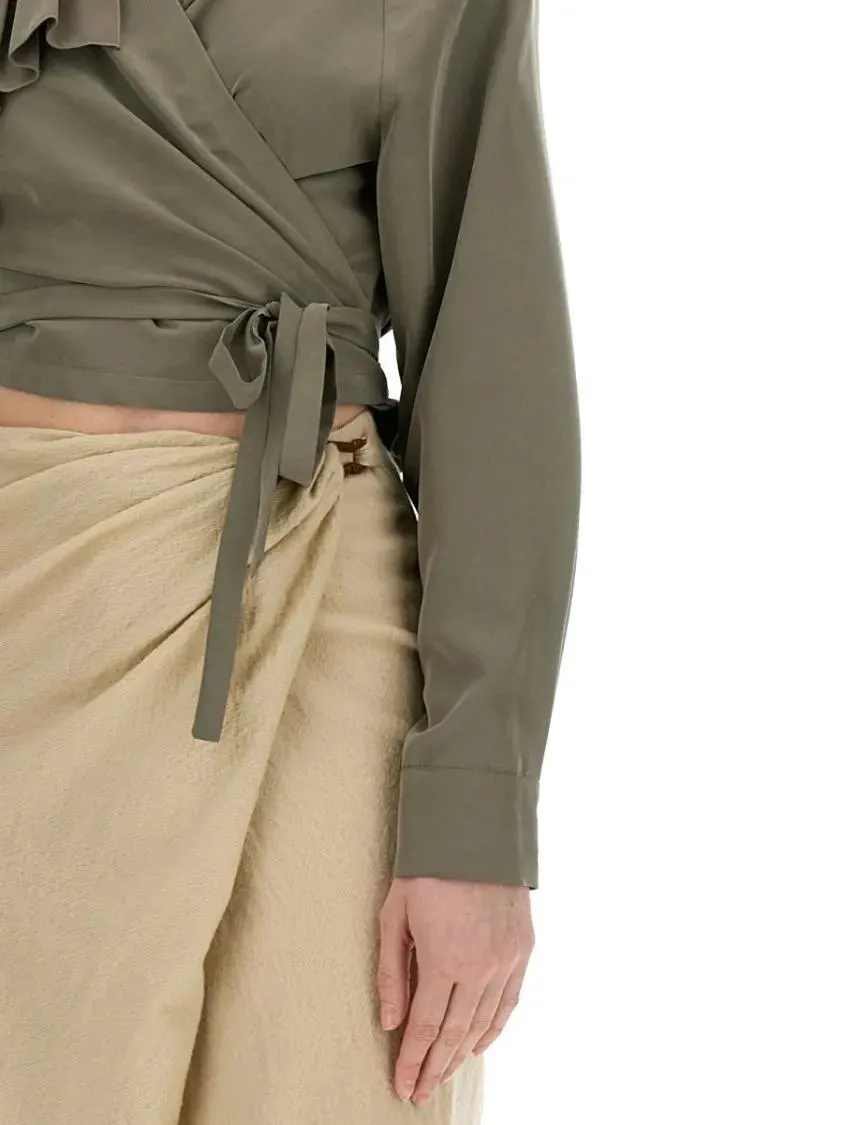 Alysi - Cropped Ruffled Top With Waist Tie - Größe 42 - grün – Bild 2