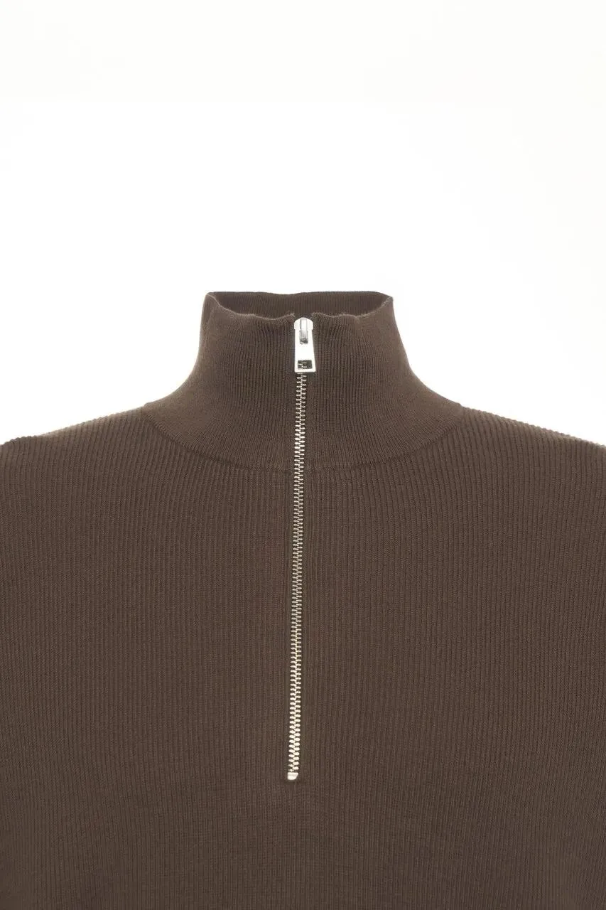 Closed - Ribbed knit pullover with half zip - Größe XL - braun – Bild 2