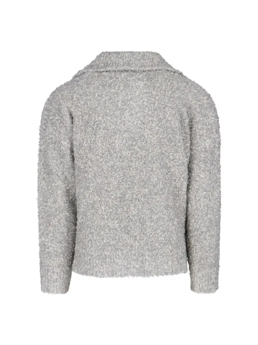 Bonsai - "Vrille" Sweater In Gray Cotton Blend Bouclé Effe - Größe S - grau – Bild 4