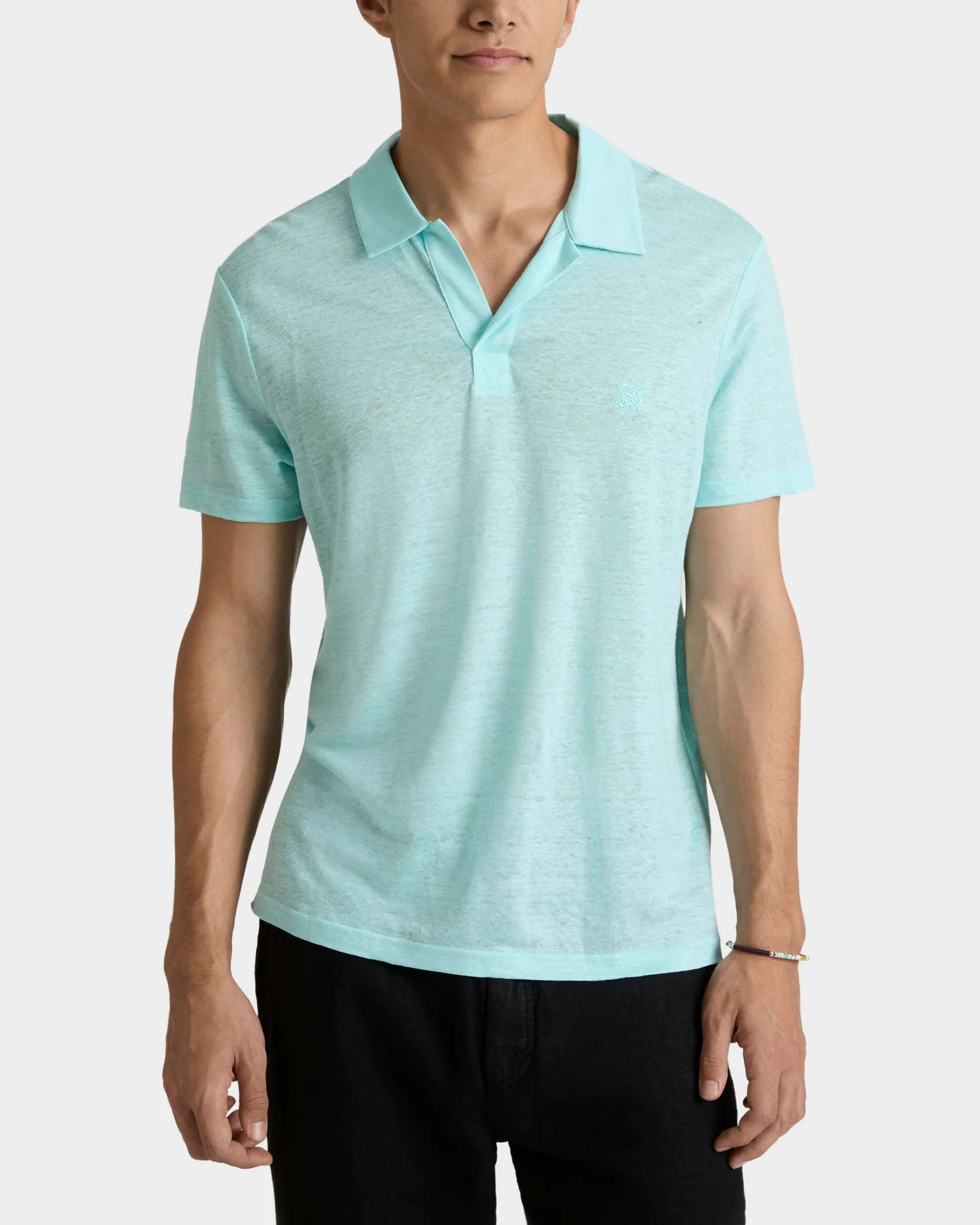 Vilebrequin - Einfarbiges Polohemd Aus Leinenjersey Für Herren - Polohemd - Pyramid - Blau - Größe L – Bild 3