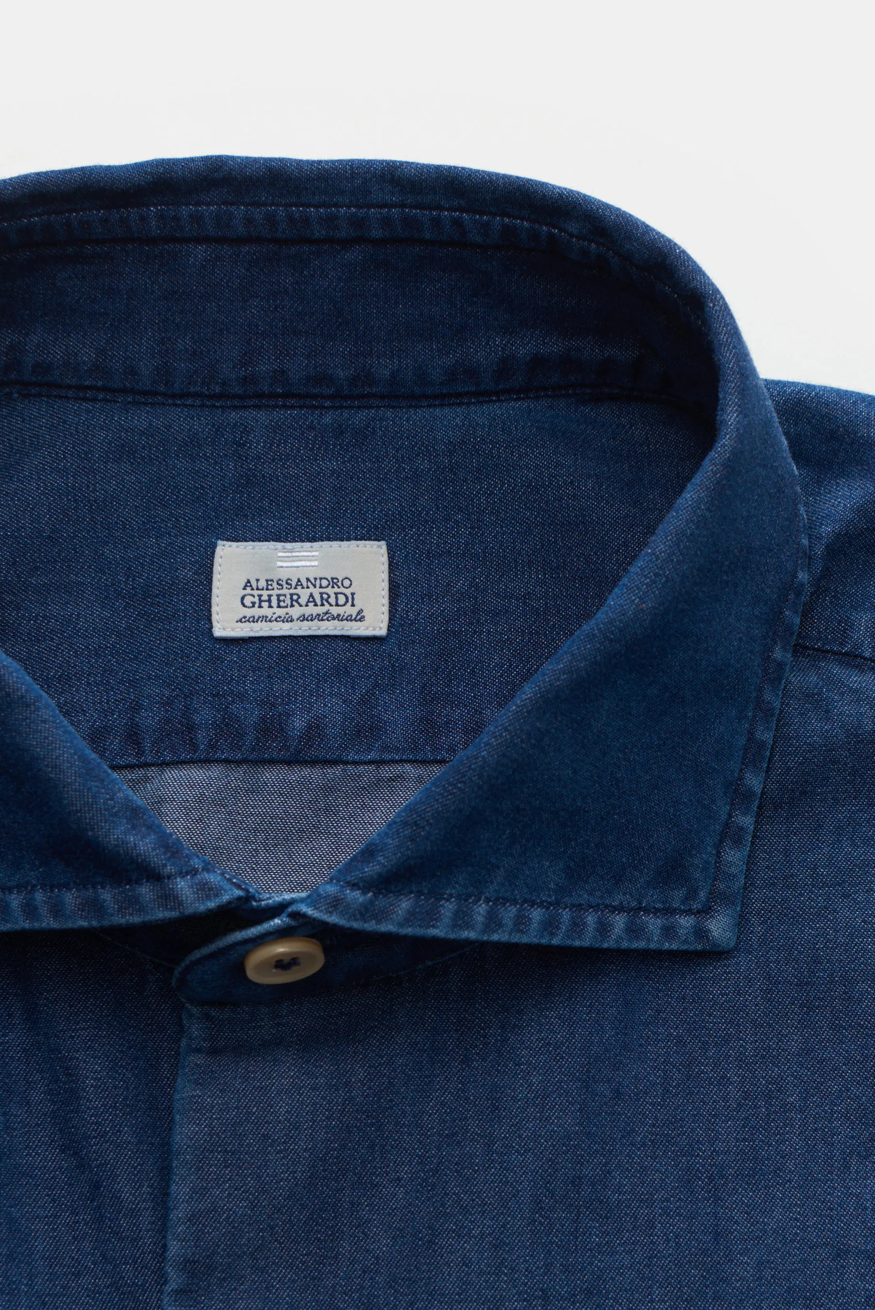 Gherardi - Herren - Chambray-Hemd Haifisch-Kragen dunkelblau – Bild 2