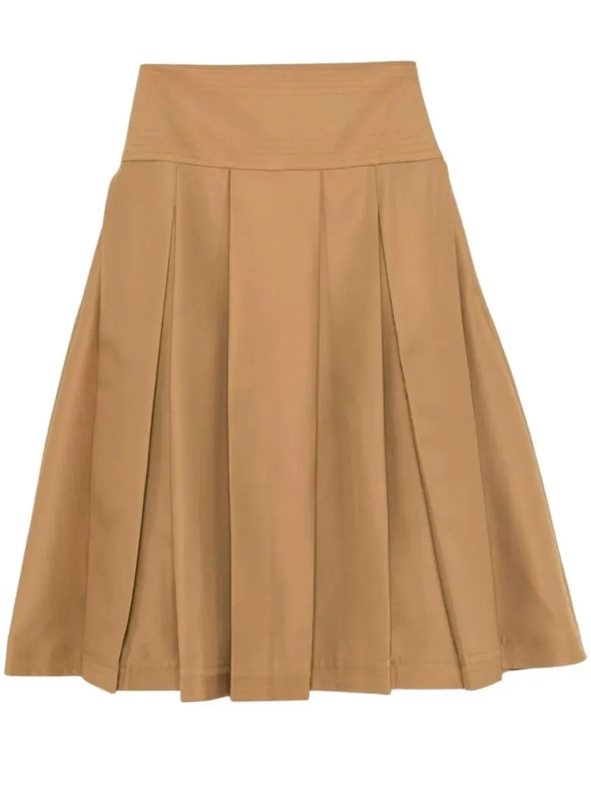 ABADIA - Brown Ochre Mid-Length Pleated Layan Skirt - Größe 4 - braun ABADIA - Brown Ochre Mid-Length Pleated Layan Skirt - Größe 4 - braun