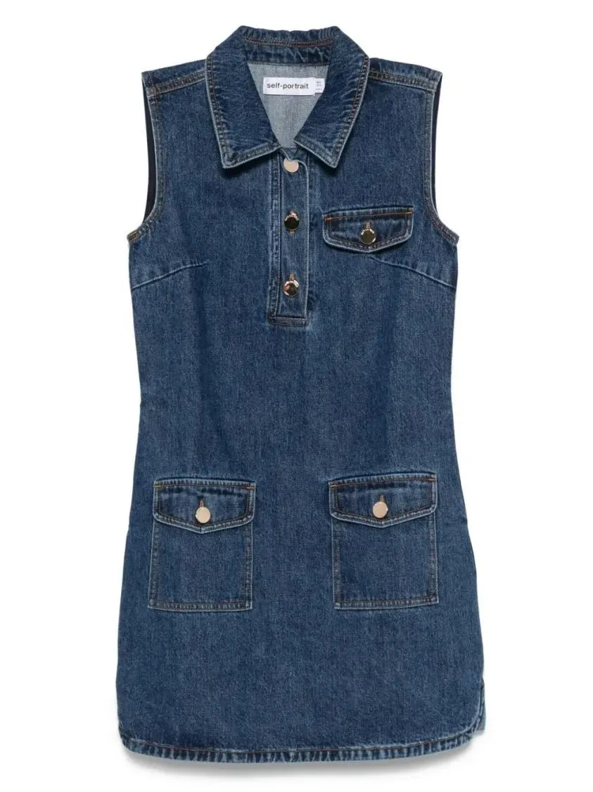 self-portrait - Indigo Blue Sleeveless Mini Dress With Classic Spr - Größe 8 - blue self-portrait - Indigo Blue Sleeveless Mini Dress With Classic Spr - Größe 8 - blue