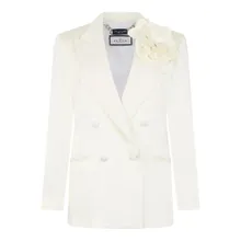 Philipp Plein - Double-Breasted Satin Blazer Roses - Größe L - weiß Philipp Plein - Double-Breasted Satin Blazer Roses - Größe L - weiß