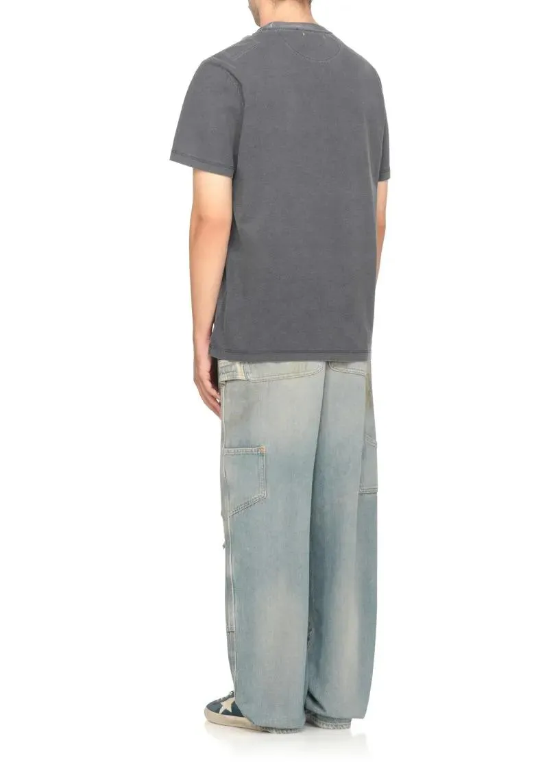 Golden Goose - Dark Blue Cotton T-Shirt With Contrasting Logo - Größe S - grau – Bild 4