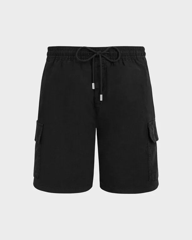 Vilebrequin - Einfarbige Leinen-bermudashorts Mit Cargotaschen Für Herren - Bermuda - Baie - Schwarz - Größe S Vilebrequin - Einfarbige Leinen-bermudashorts Mit Cargotaschen Für Herren - Bermuda - Baie - Schwarz - Größe S