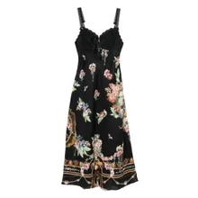 Camilla - Lace-Trimmed Floral-Print Midi Dress - Größe M - schwarz Camilla - Lace-Trimmed Floral-Print Midi Dress - Größe M - schwarz