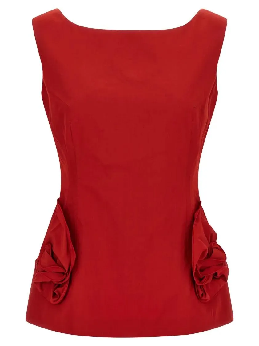 Magda Butrym - Hourglass Silhouette Top With 3D Floral Pockets - Größe 36 - rot Magda Butrym - Hourglass Silhouette Top With 3D Floral Pockets - Größe 36 - rot