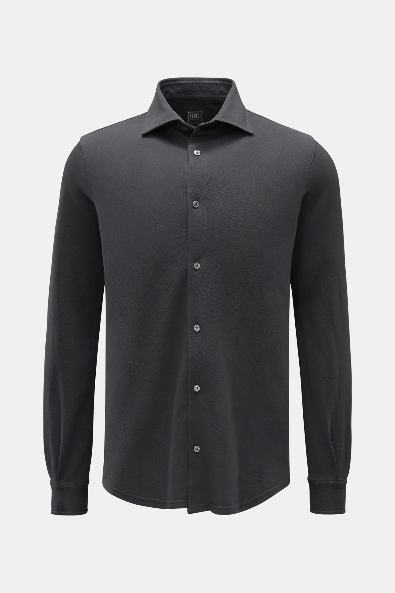 Fedeli - Herren - Piqué-Hemd %27Steve%27 schmaler Kragen dunkelgrau Fedeli - Herren - Piqué-Hemd %27Steve%27 schmaler Kragen dunkelgrau