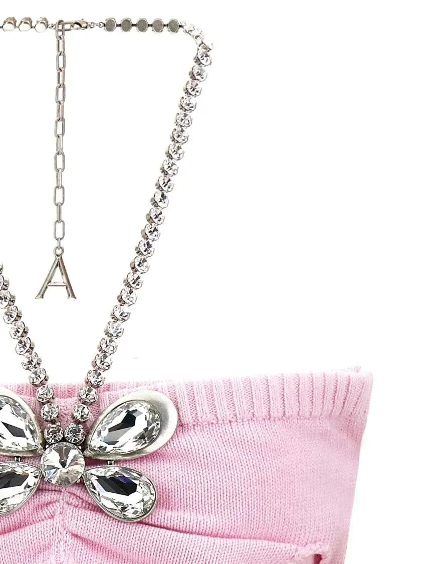 AREA - 'Crystal Butterfly Knit Bandeau' Top - Größe S - beige – Bild 3