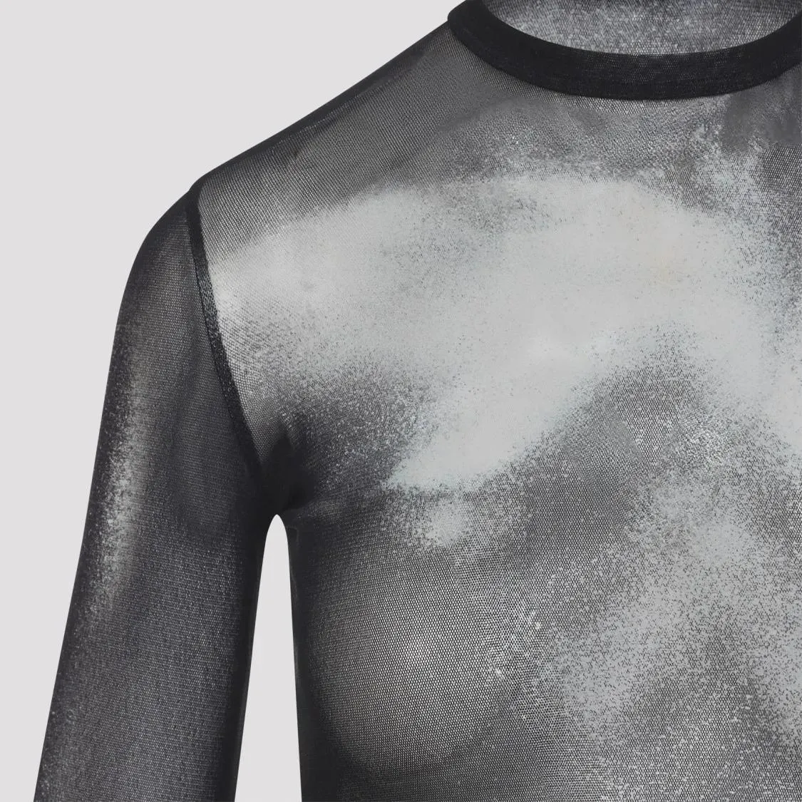 Jean Paul Gaultier - Sheer Black Mesh Top With Graphic Print - Größe M - grau – Bild 2