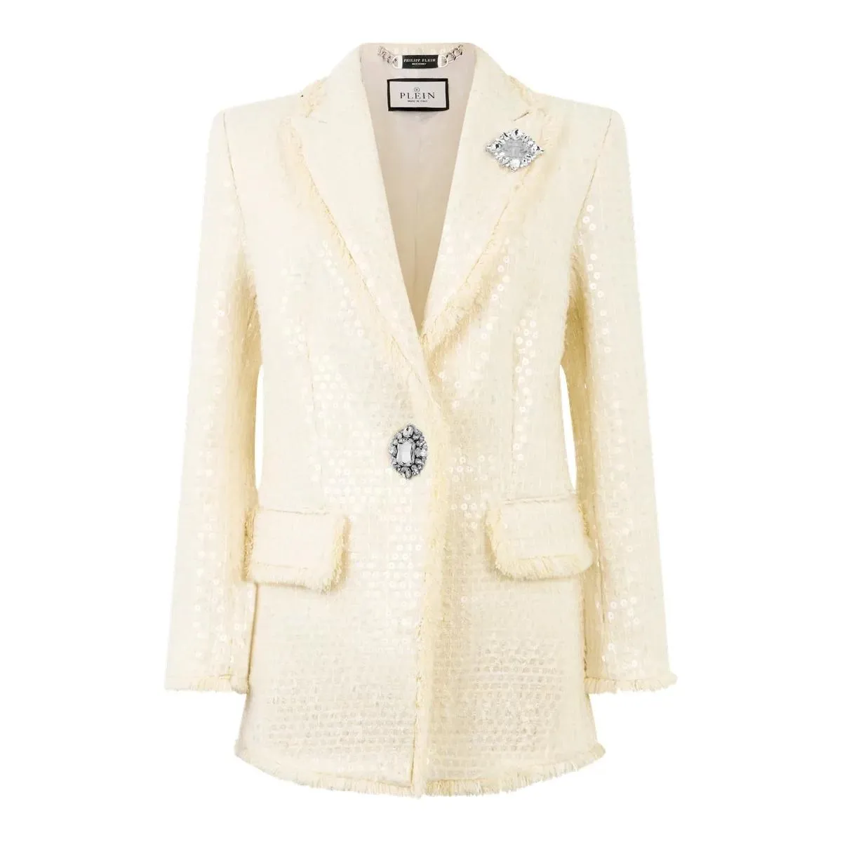 Philipp Plein - Tweed Boyfriend%27s Fit Blazer Paillettes - Größe XL - weiß Philipp Plein - Tweed Boyfriend%27s Fit Blazer Paillettes - Größe XL - weiß