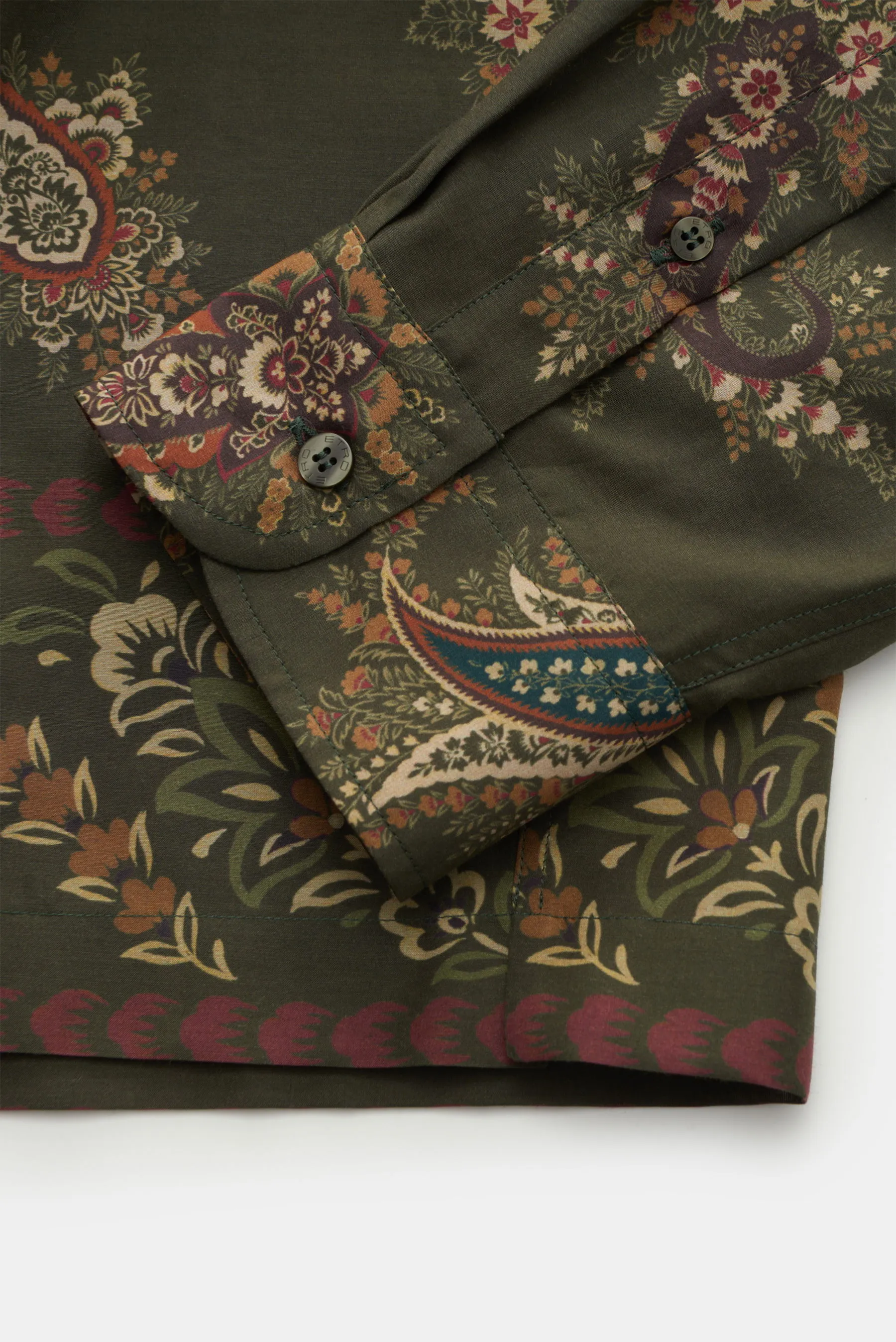 Etro - Herren - Casual Hemd Kubanischer Kragen oliv/creme/rotbraun gemustert – Bild 3