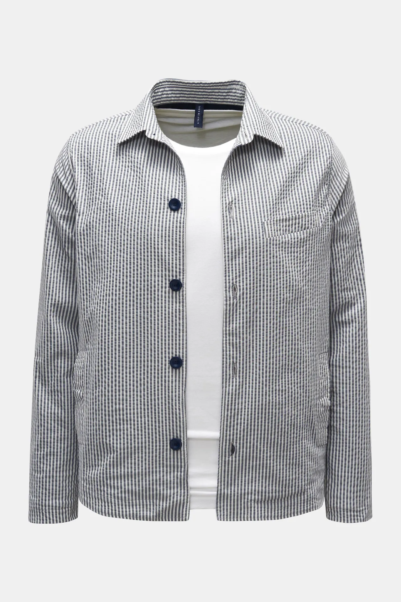 04651/ A trip in a bag - Herren - Seersucker Overshirt graublau/weiß gestreift 04651/ A trip in a bag - Herren - Seersucker Overshirt graublau/weiß gestreift