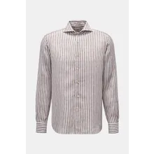 Gherardi - Herren - Leinenhemd Haifisch-Kragen braun/weiß gestreift Gherardi - Herren - Leinenhemd Haifisch-Kragen braun/weiß gestreift