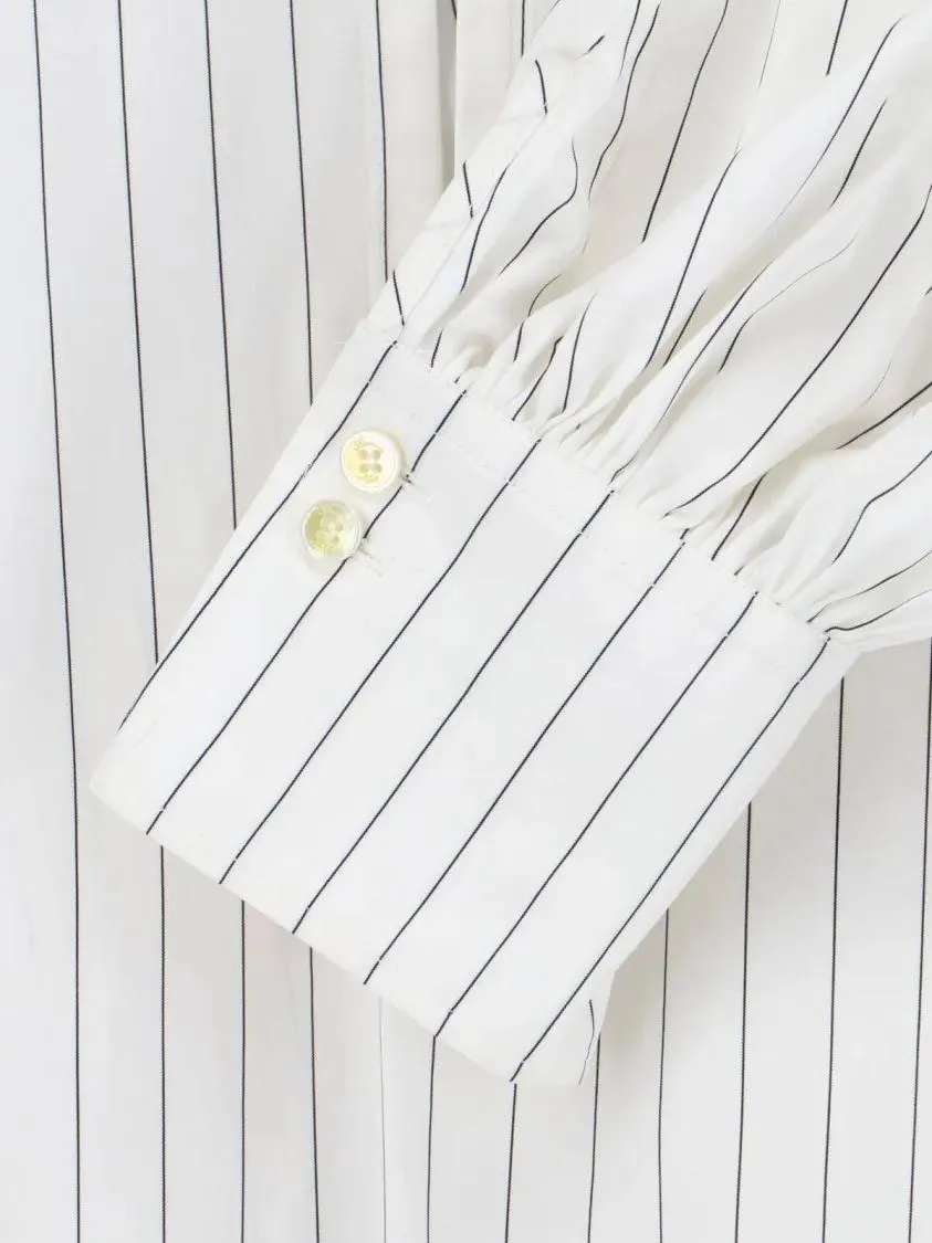 Finamore - Striped Cotton Lavallière Shirt – White - Größe 46 - weiß – Bild 3