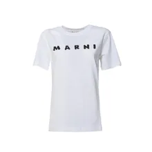 Marni - White Jersey T-Shirt With Scribbled Logo - Größe 36 - weiß Marni - White Jersey T-Shirt With Scribbled Logo - Größe 36 - weiß
