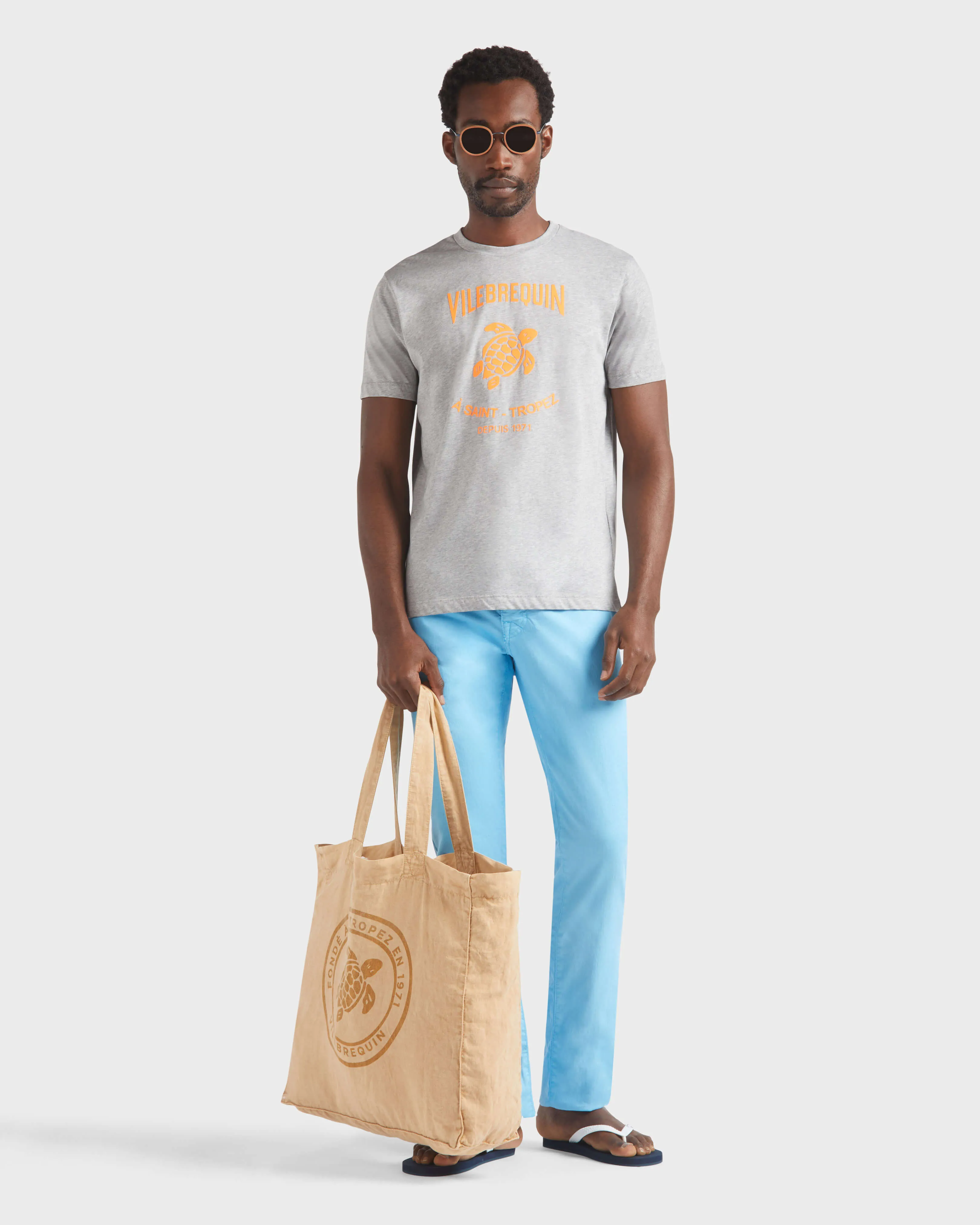 Vilebrequin - Baumwoll-t-shirt Mit Aufgedrucktem Kontrastlogo Aus Gummi Für Herren - T-shirt - Portisol - Grau - Größe L – Bild 5