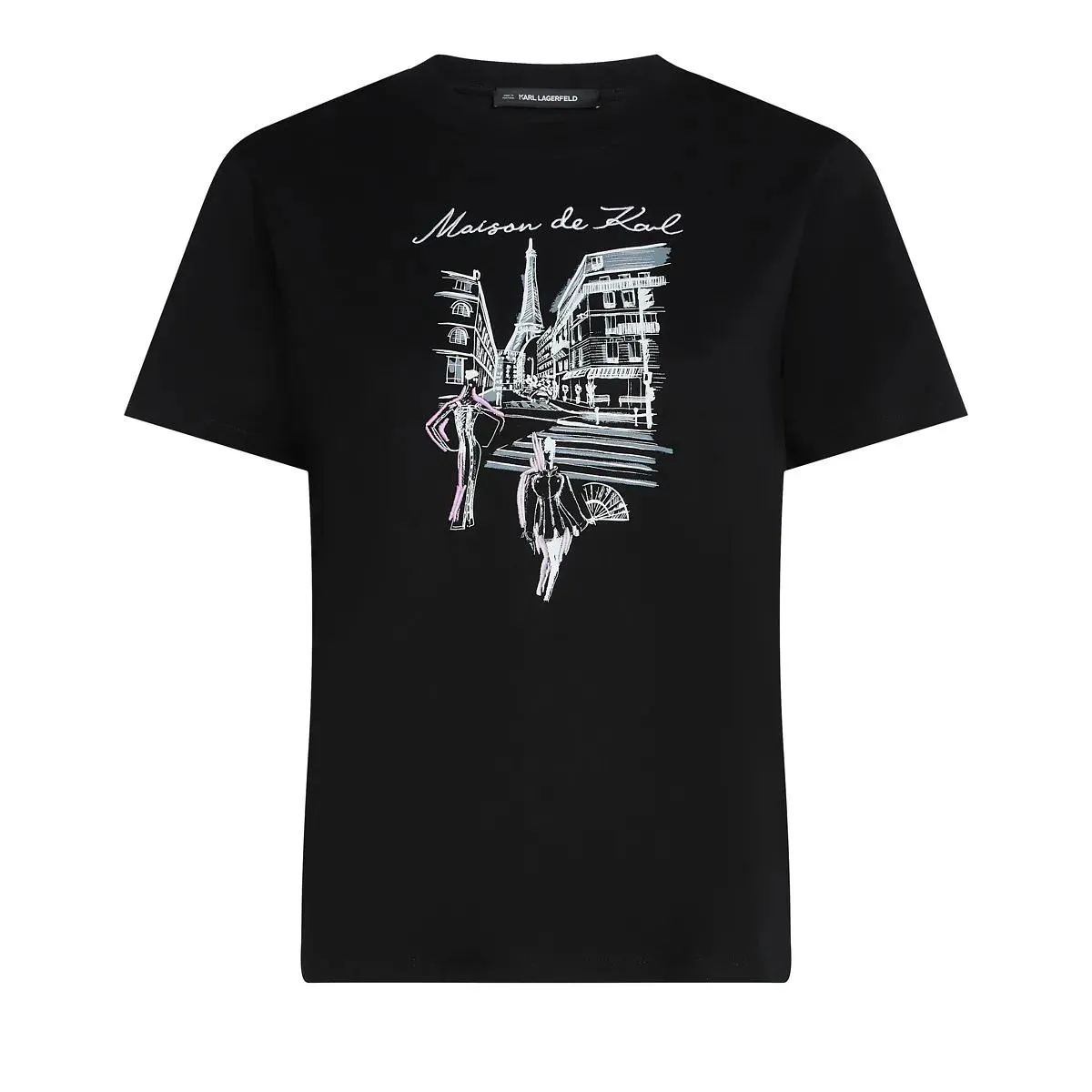 Karl Lagerfeld - T-Shirt mit Paris-Skizze - Größe XL - schwarz Karl Lagerfeld - T-Shirt mit Paris-Skizze - Größe XL - schwarz