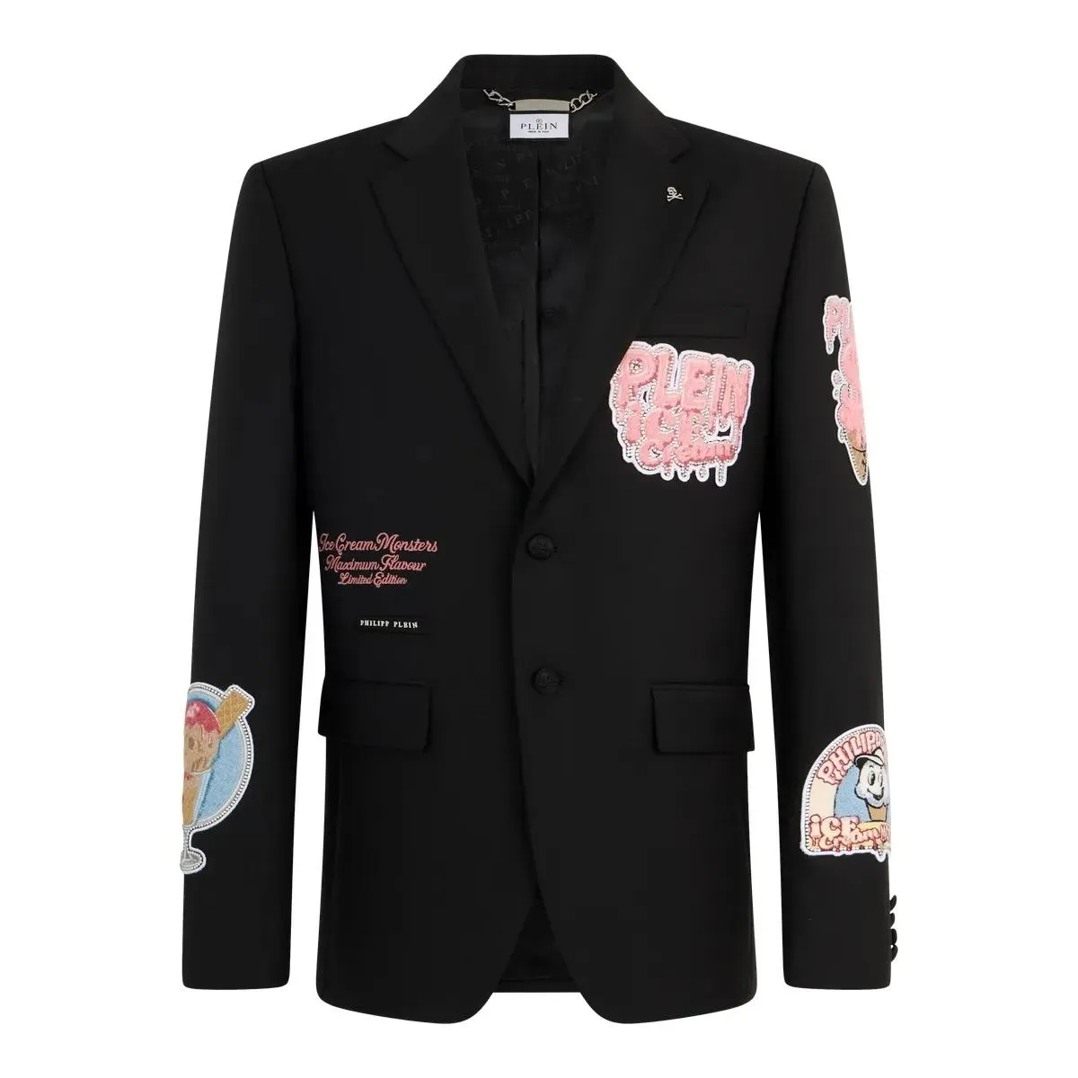 Philipp Plein - Gigolo Fit Blazer Ice Cream Patches - Größe 48 - schwarz Philipp Plein - Gigolo Fit Blazer Ice Cream Patches - Größe 48 - schwarz