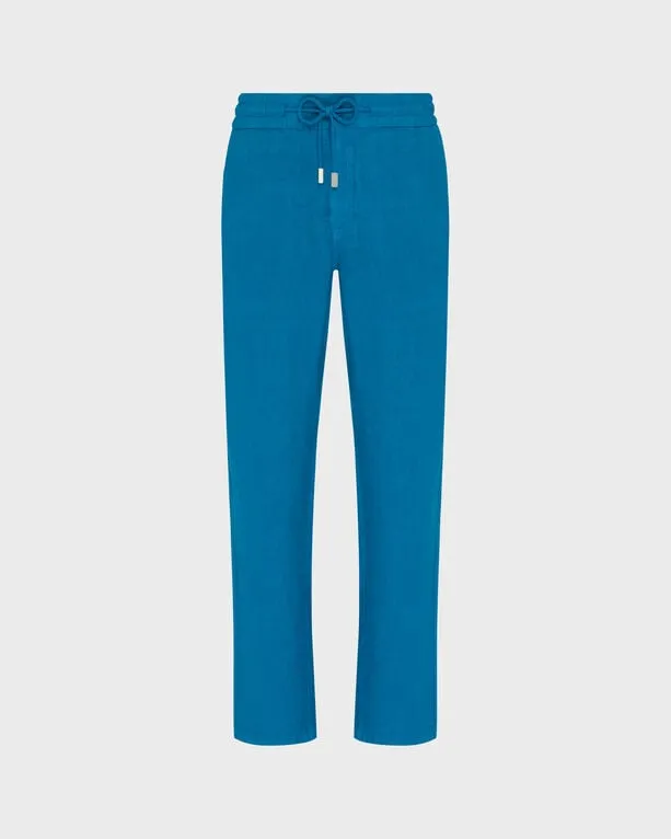 Vilebrequin - Solid Gerade Geschnittene Leinenhose Für Herren - Hose - Parc - Blau - Größe XL Vilebrequin - Solid Gerade Geschnittene Leinenhose Für Herren - Hose - Parc - Blau - Größe XL