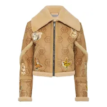 Philipp Plein - Lederjacke Monogram - Größe L - beige Philipp Plein - Lederjacke Monogram - Größe L - beige