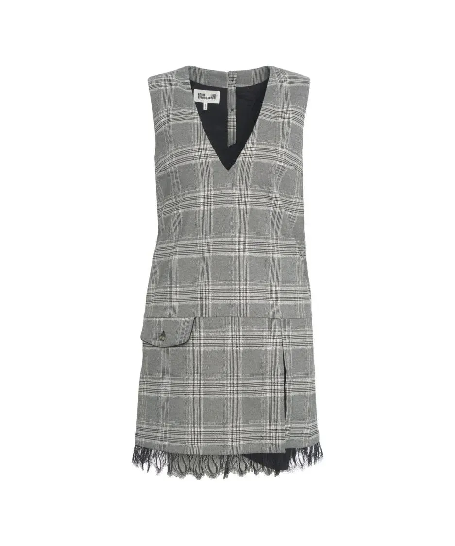 Baum Und Pferdgarten - Mini Dress With Grey Plaid Pattern And Fringed Hem - Größe 38 - grau Baum Und Pferdgarten - Mini Dress With Grey Plaid Pattern And Fringed Hem - Größe 38 - grau