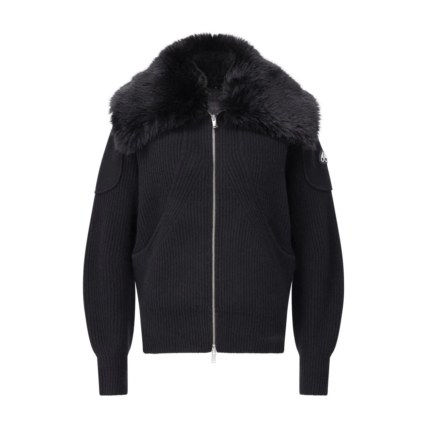 Moose Knuckles - Strickjacke mit Fellbesatz - Größe M - schwarz Moose Knuckles - Strickjacke mit Fellbesatz - Größe M - schwarz