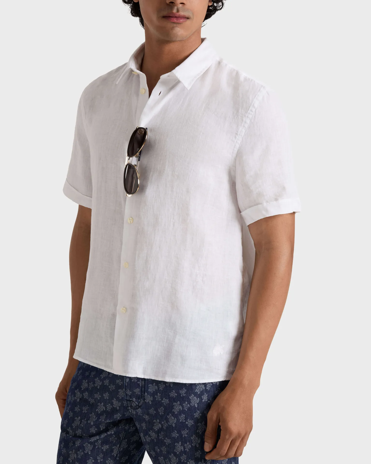 Vilebrequin - Herren-bowlinghemd Aus Leinen – Uni - Hemd - Courbis - Weiss - Größe M – Bild 3