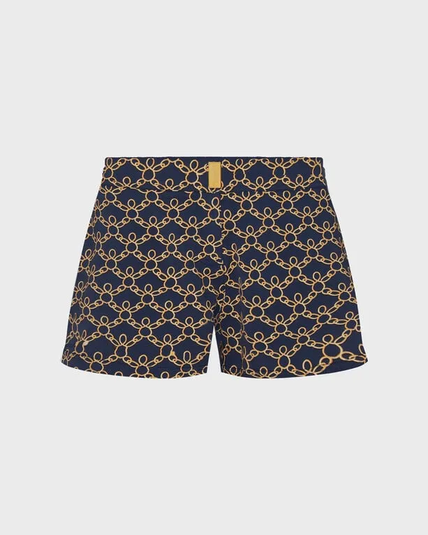 Vilebrequin - Kurze Turtles Chain Stretch-badeshorts Mit Flachem Bund Für Damen - Shorty - Ferise - Blau - Größe XS Vilebrequin - Kurze Turtles Chain Stretch-badeshorts Mit Flachem Bund Für Damen - Shorty - Ferise - Blau - Größe XS