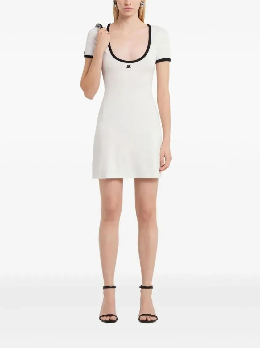 Courrèges - Scoop Neck Dress With Embroidered Logo - Größe S - white – Bild 3