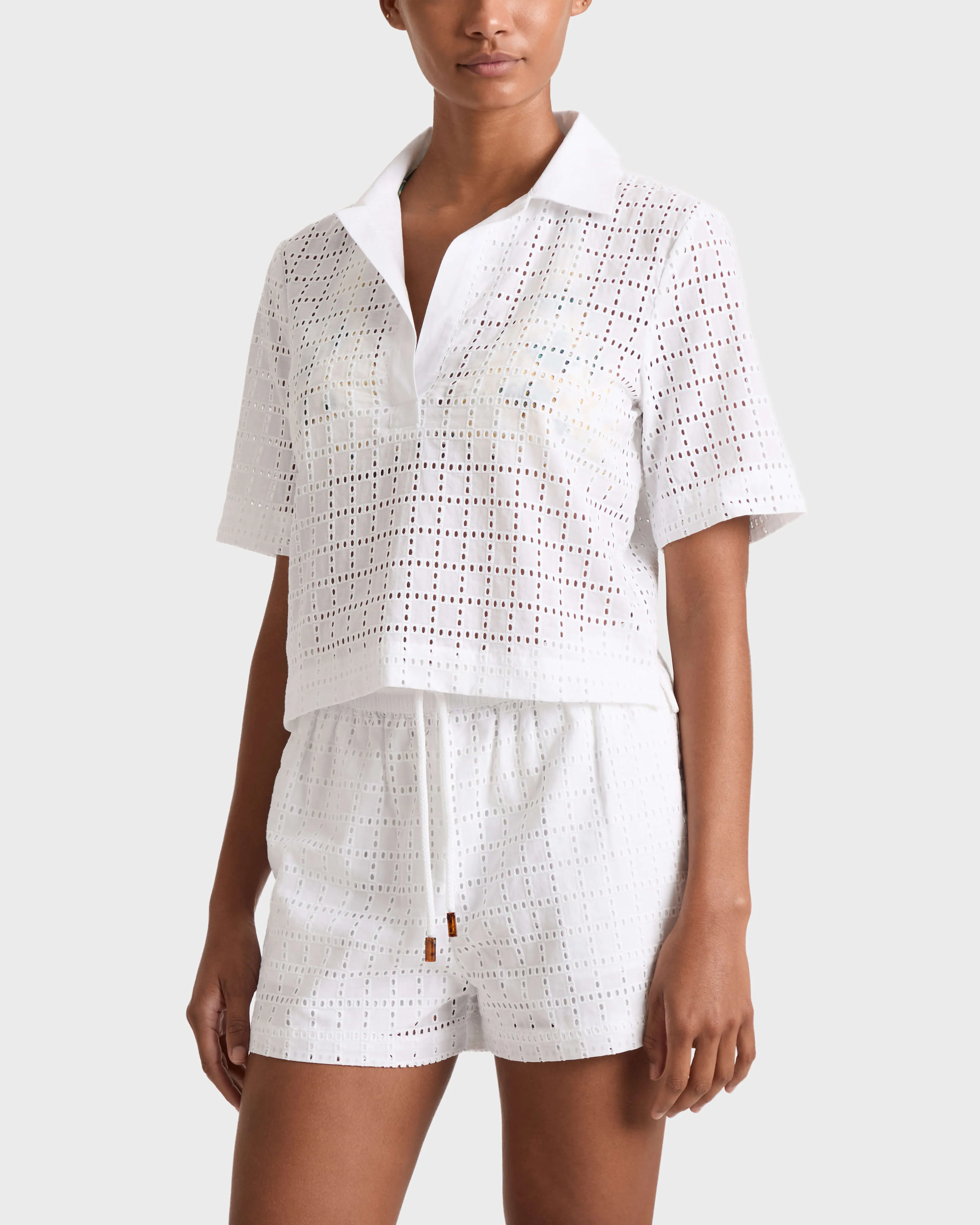 Vilebrequin - Damen Shorts Mit Geometrischer Lochstickerei - Shorty - Faiza - Weiss - Größe XS – Bild 3