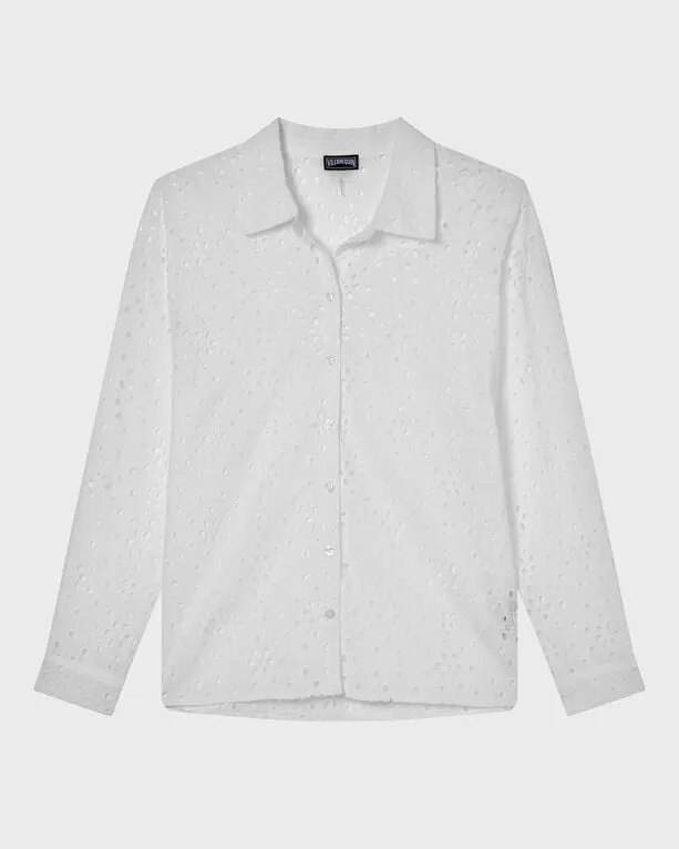 Vilebrequin - Damen Hemdbluse Mit Floraler Lochstickerei - Hemd - Frankie - Weiss - Größe L Vilebrequin - Damen Hemdbluse Mit Floraler Lochstickerei - Hemd - Frankie - Weiss - Größe L