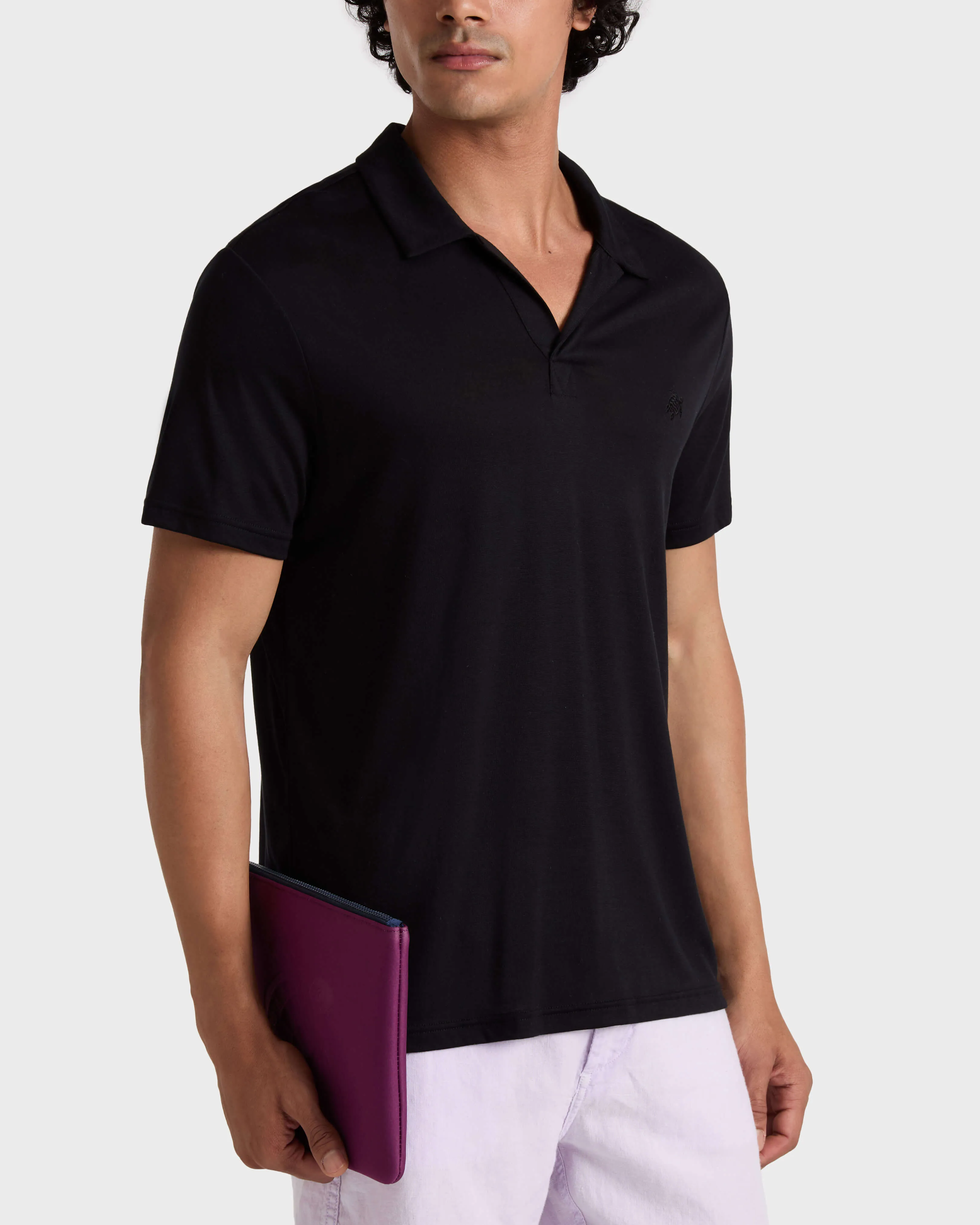 Vilebrequin - Einfarbiges Polohemd Aus Tencel Für Herren - Polohemd - Pirinol - Schwarz - Größe XXXL – Bild 3