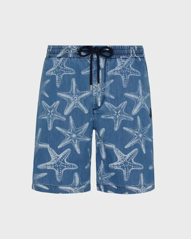Vilebrequin - Bermudashorts Aus Leichtem Denim Mit Starfish-print Für Herren - Bermuda - Levant - Blau - Größe 40 Vilebrequin - Bermudashorts Aus Leichtem Denim Mit Starfish-print Für Herren - Bermuda - Levant - Blau - Größe 40