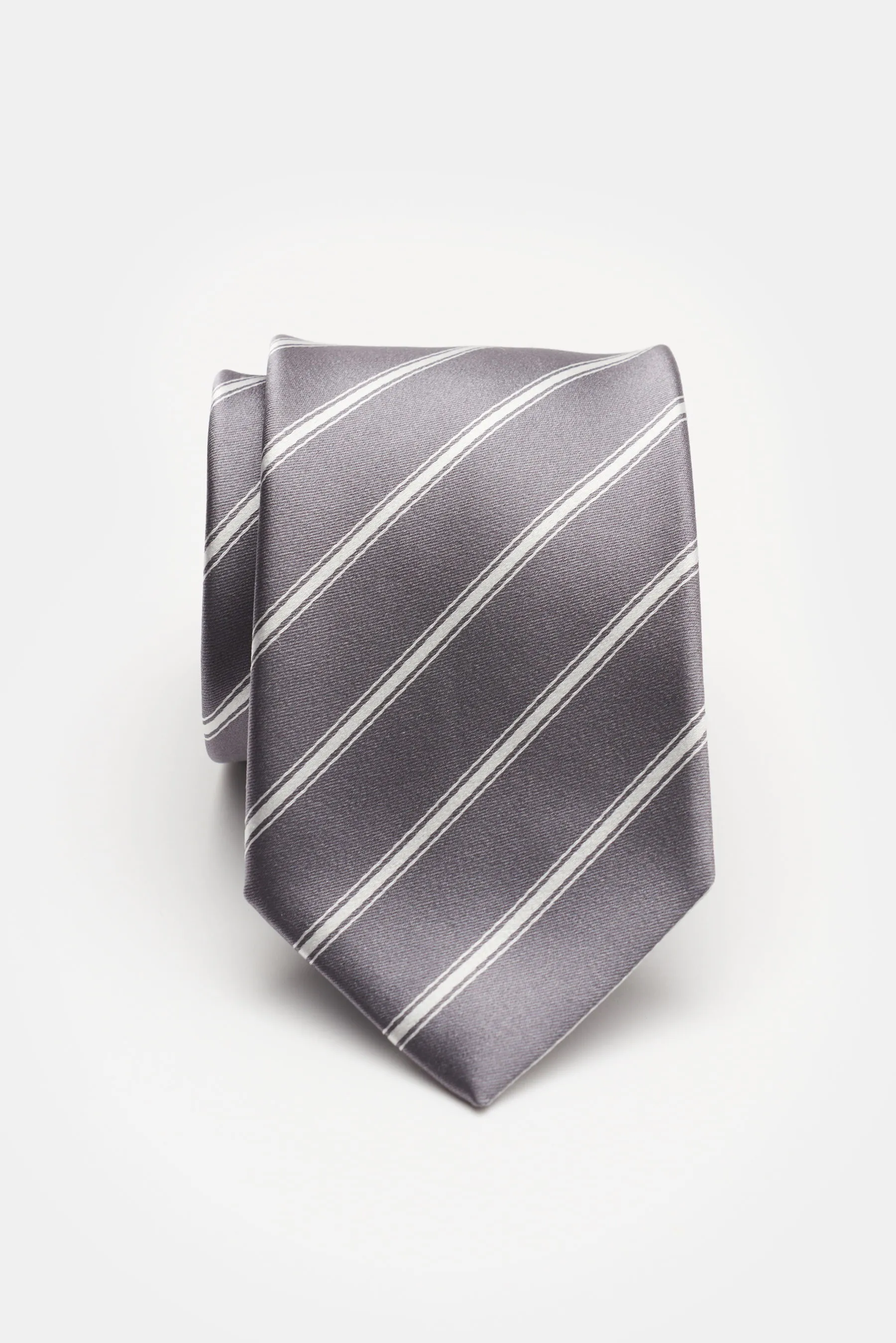 Bigi - Herren - Seidenkrawatte 'Senna' grau/offwhite gestreift – Bild 3