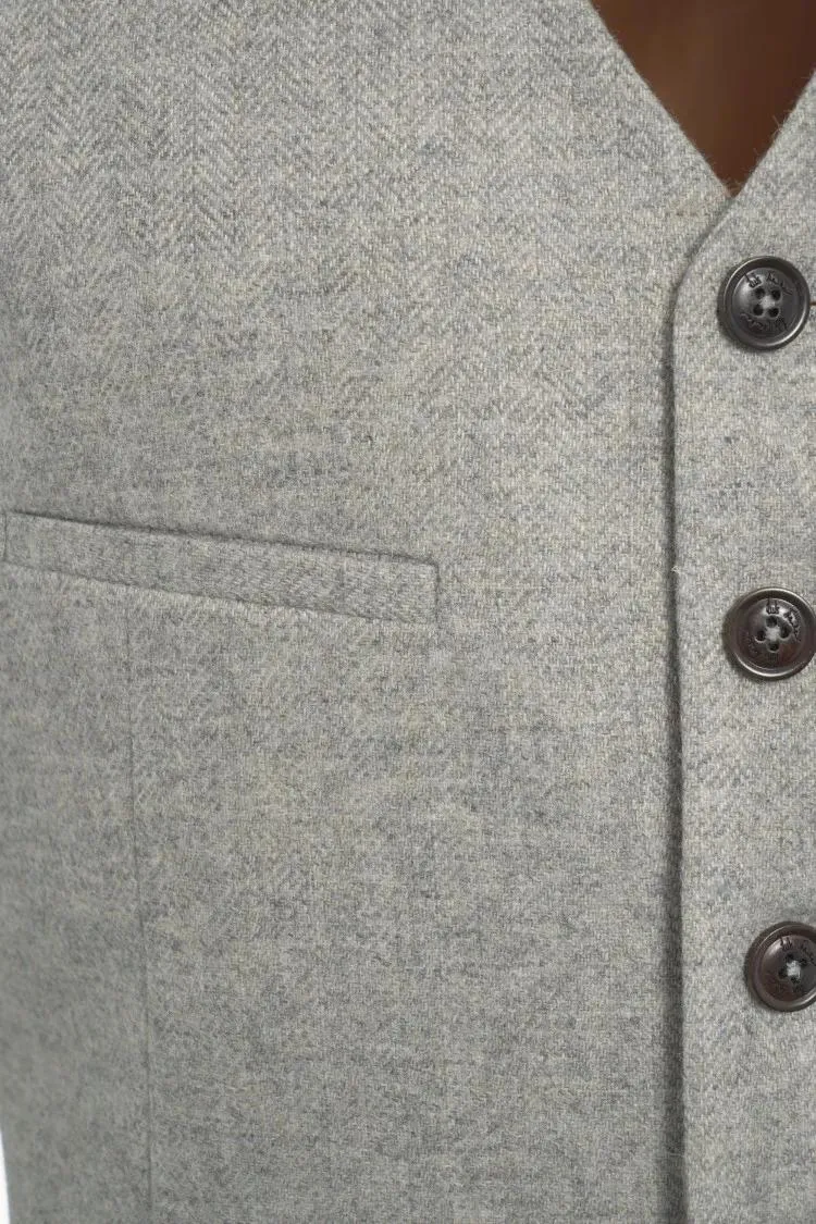 Luis Trenker - Herringbone Pattern Waistcoat With Adjustable Back - Größe 54 - grau – Bild 3