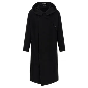Yohji Yamamoto - Hooded Wool Coat With Snap Button Closure - Größe 1 - schwarz Yohji Yamamoto - Hooded Wool Coat With Snap Button Closure - Größe 1 - schwarz