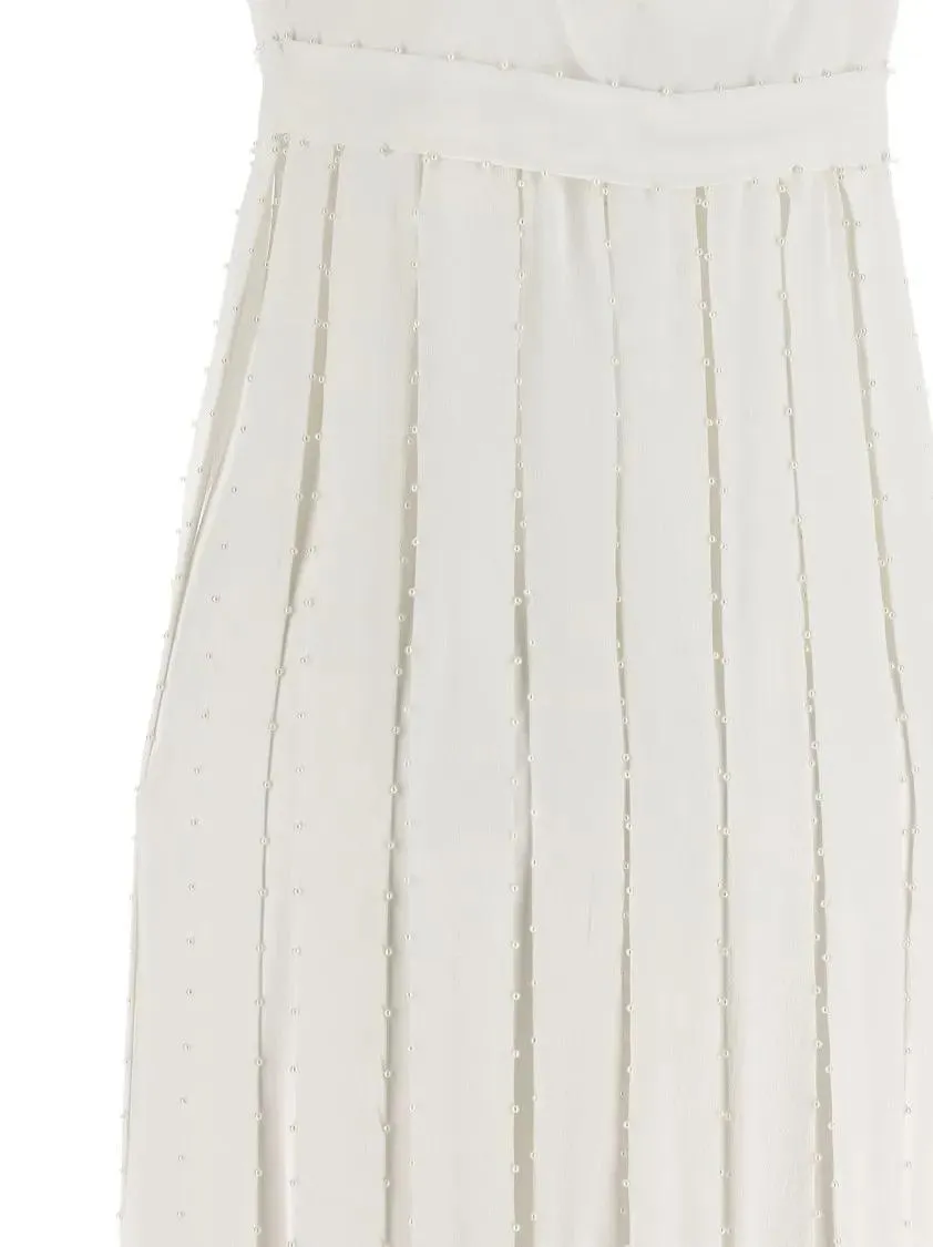 GIOVANNI BEDIN - Long Silk Blend Dress With Mini Pearls - Größe 38 - weiß – Bild 2