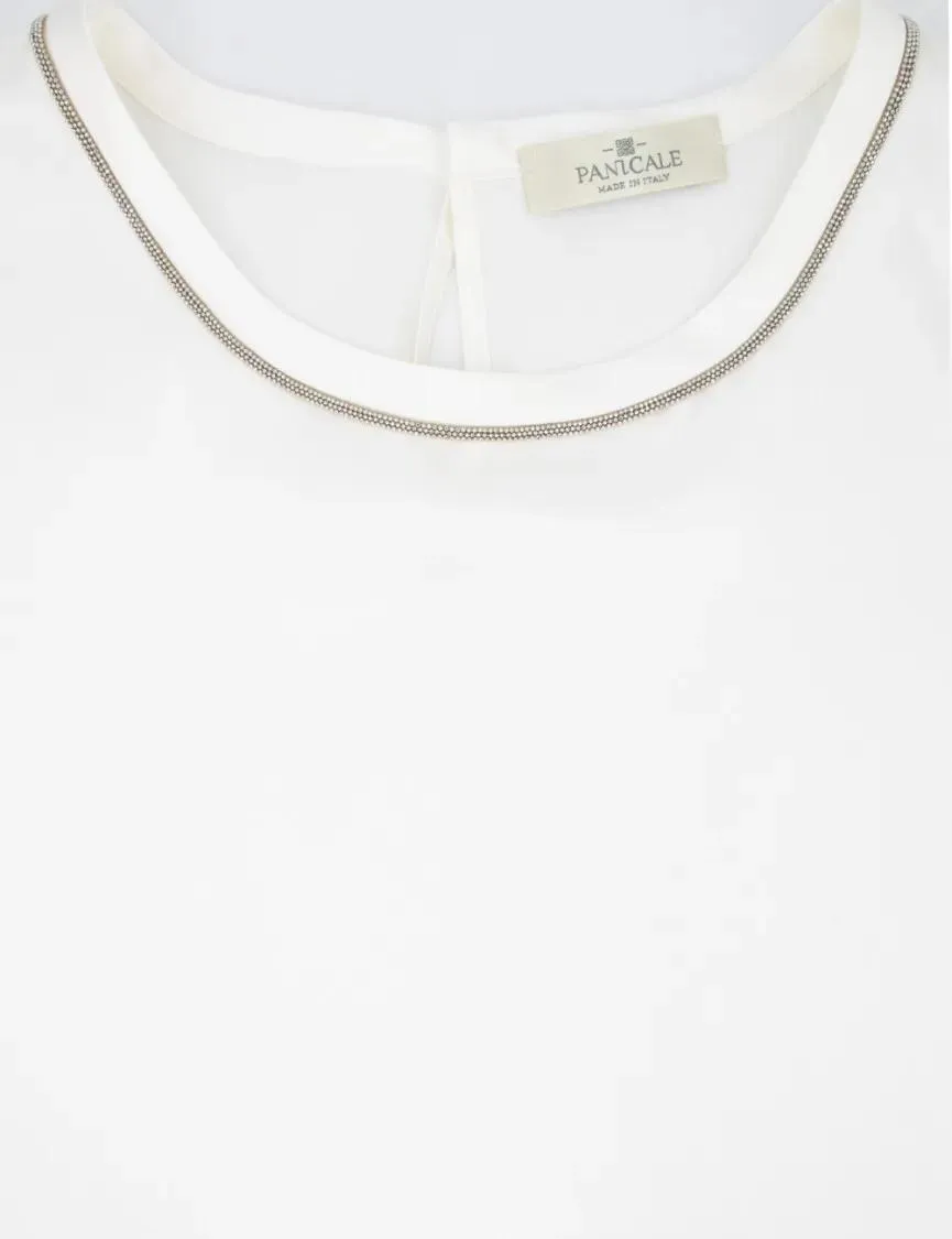 Panicale - Silk T-Shirt With Detailing - Größe 42 - beige – Bild 2