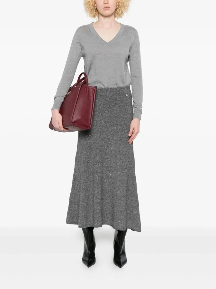 LIU JO - V-Neck Grey Sweater With Perforated Detailing - Größe S - grau – Bild 4